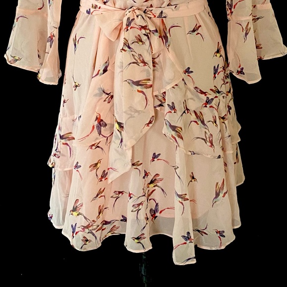 NWOT Millibon pretty Hummingbird dress Sheer Layers fitted top flouncy bottom - Picture 9 of 9